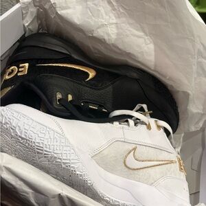 Nike Lebron White and Gold Shoes